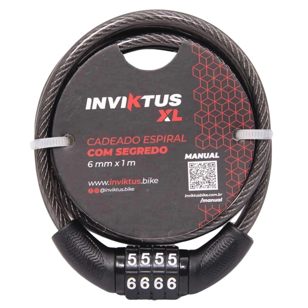 Cadeado Bicicleta Espiral Articulado Inviktus Segredo 6mm x 1M