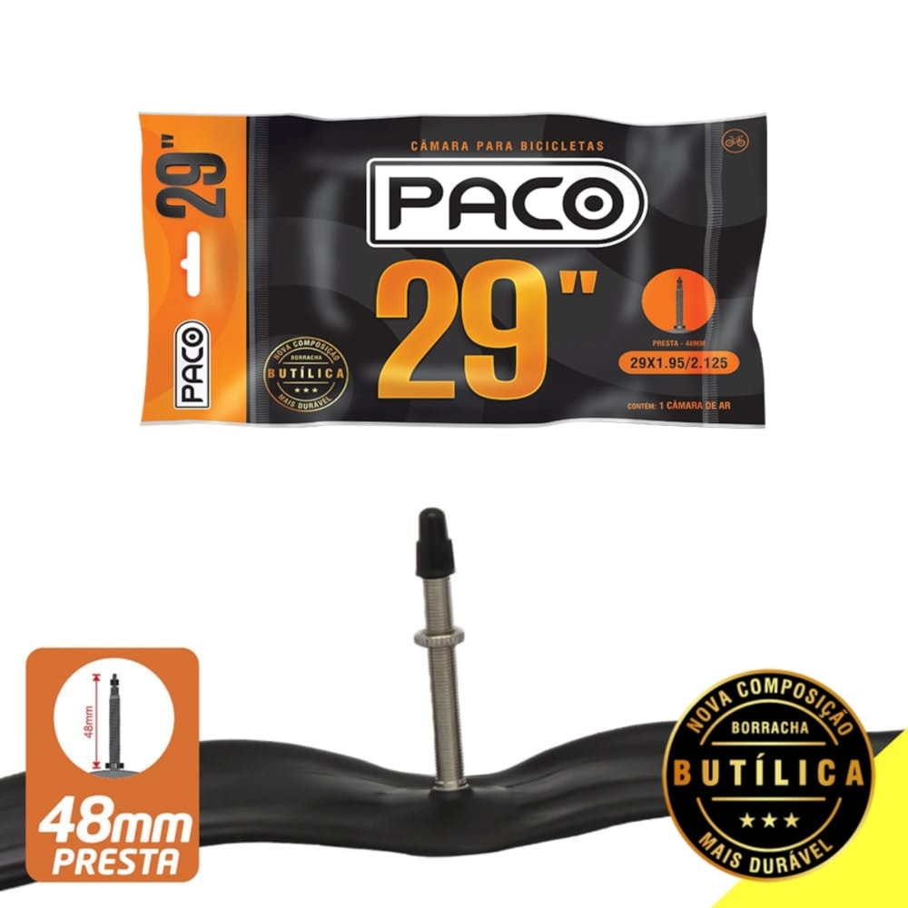 Câmara Aro 29 Paco Válvula Presta 48mm 1.95/2.125