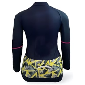 Camiseta Feminina Manga Longa Elite Preto Amarelo Proteção UV