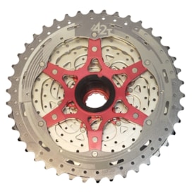 Cassete 11 Velocidades Sunrace MX8 Index Cromado com Aranha Vermelha 11/42D