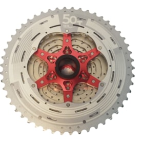 Cassete 11 Velocidades Sunrace MX80 Index Cromado com Aranha Vermelha 11/50D