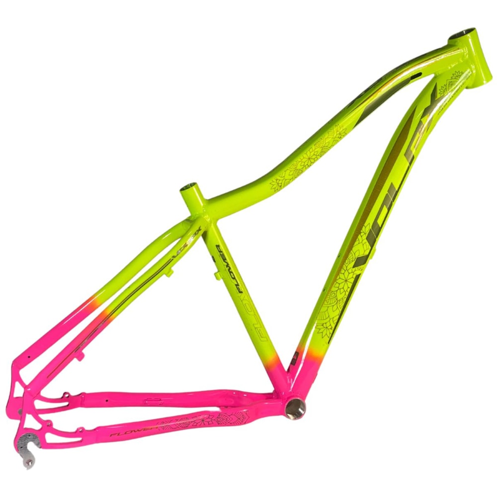 Quadro de Bicicleta Aro 29 MTB Volpx Flower Amarelo Neon e Rosa