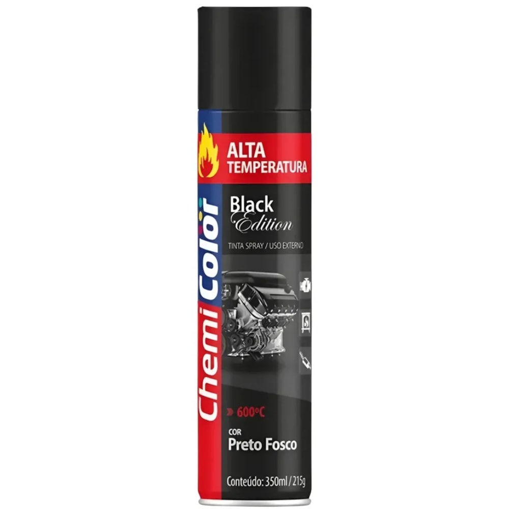 Tinta Spray Chemicolor Alta Temperatura Preto Fosco 350ml