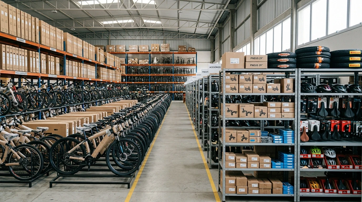 Deposito atacadista de bicicletas Arosul Bike com estoque de bikes e pecas para lojistas